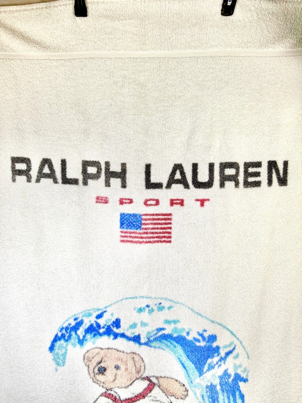 Vintage Ralph Lauren Polo Bear Surfing Beach Towel Large 69x35 Cotton - Picture 4 of 14